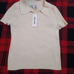 DKNY JEANS Ribbed Knit Short-Sleeved Pullover Top NWT Sz Small